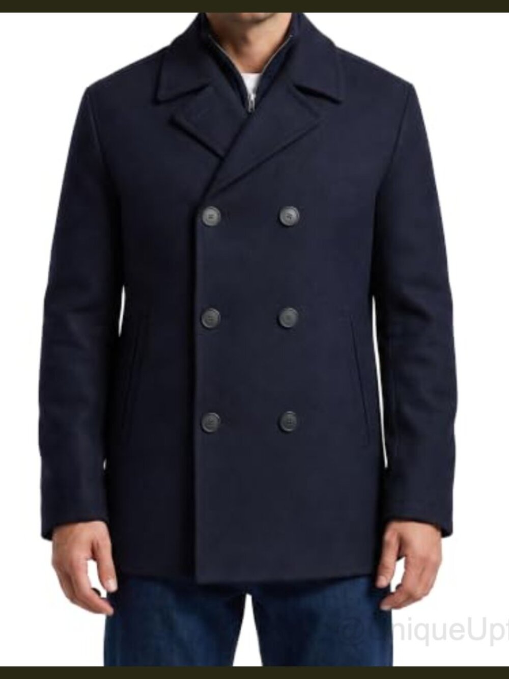 Wool Blend Peacoat Double-Breasted Notch Lapel Winter Coat